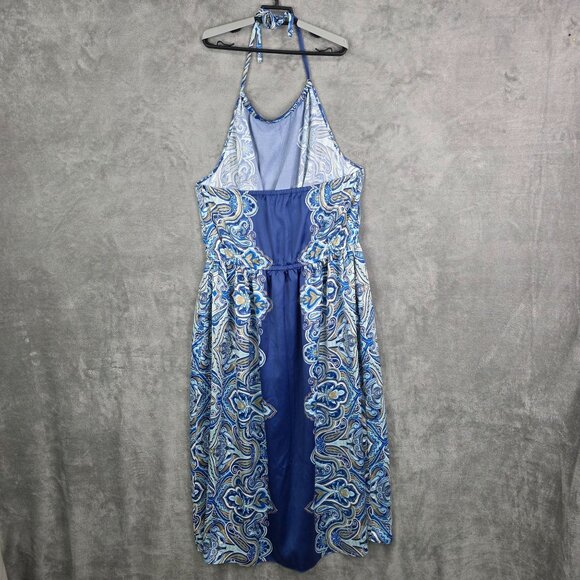 Womens Blue Paisley Halter Maxi Dress With Elastic Waist 100% Polyester Size M - Picture 5 of 10